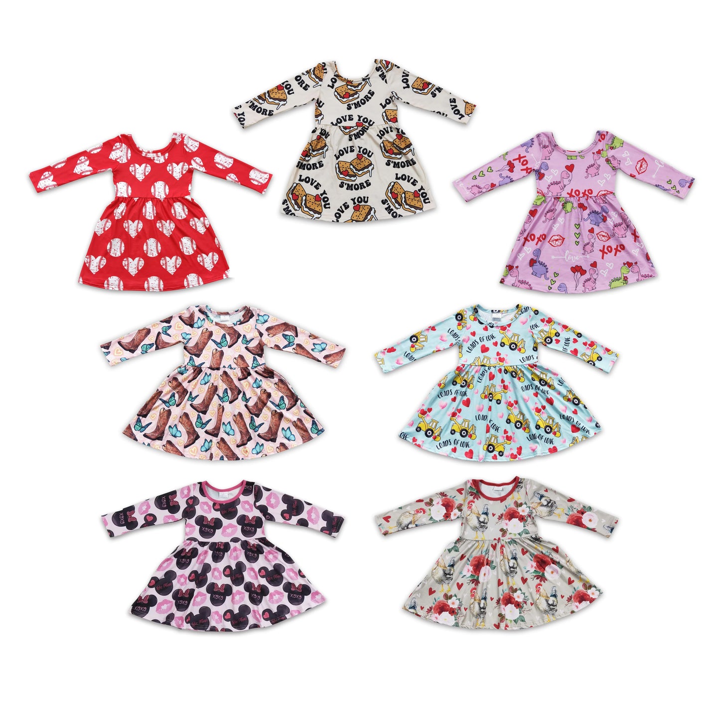 RTS NO MOQ Baby Girl Clothes Valentine Long-sleeved dress