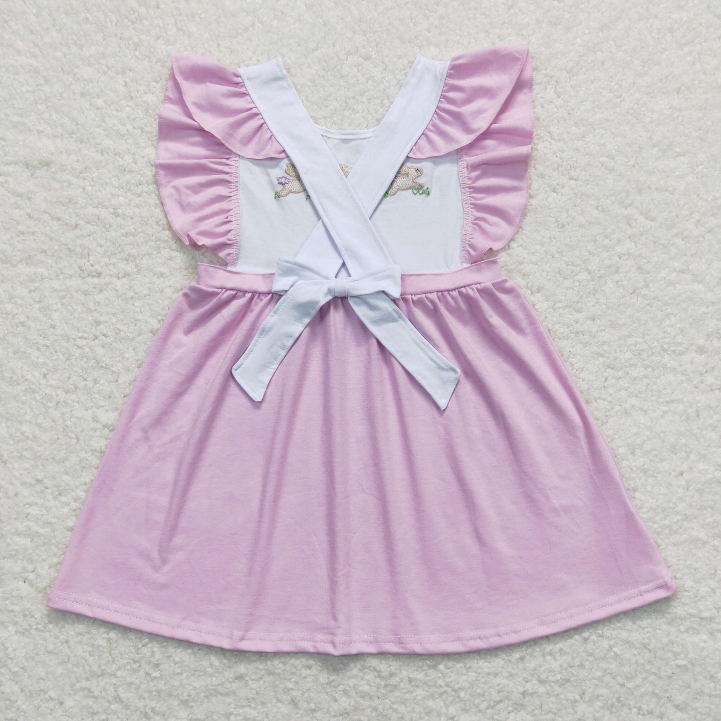GSD0569 Embroidery Three Rabbits Bow Purple and White Flying Sleeve Dress