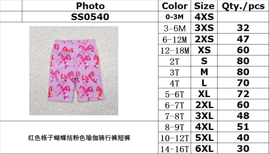 RTS NO MOQ SS0540 Red plaid bow pink yoga cycling shorts