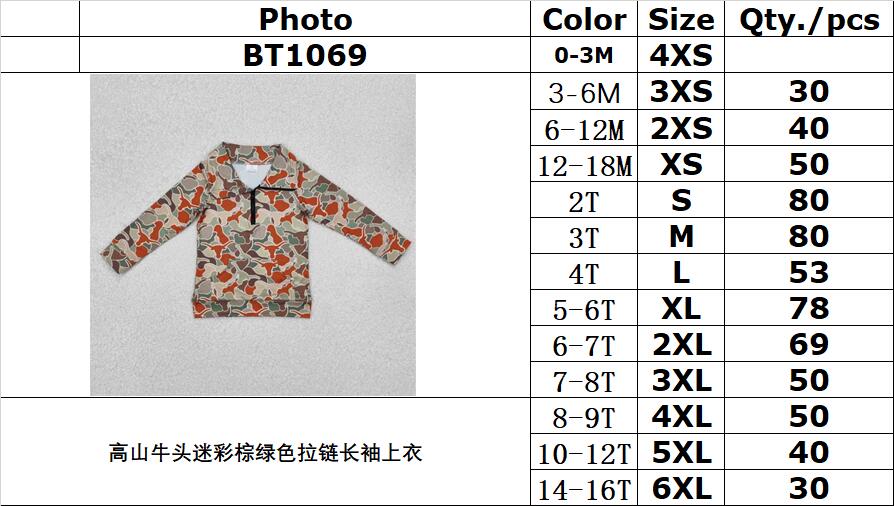 RTS NO MOQ ETA 5/7days Arrived BT1069 Alpine bull head camouflage brown green zipper long sleeve top