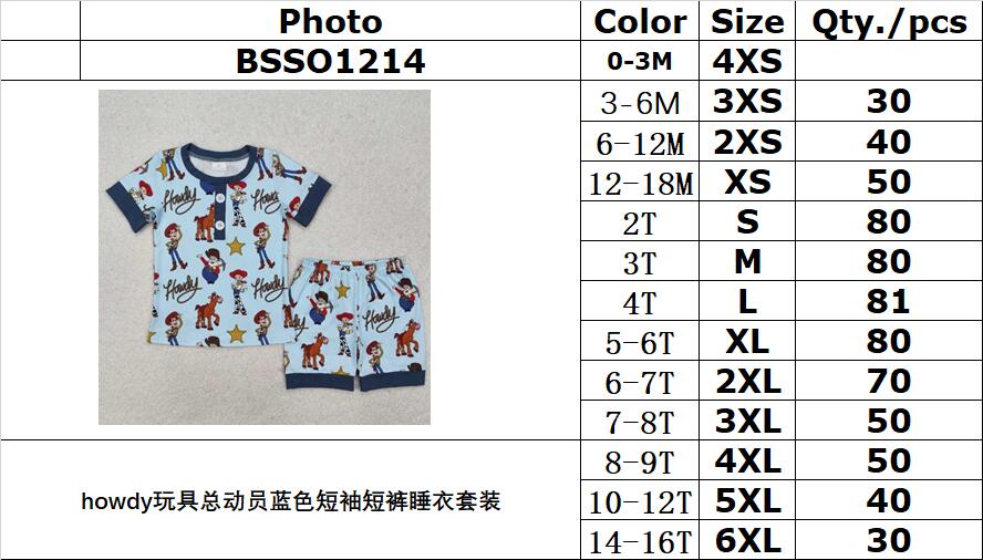 RTS NO MOQ ETA 5/7days Arrived BSSO1214 Howdy Toy Story blue short-sleeved shorts pajama set