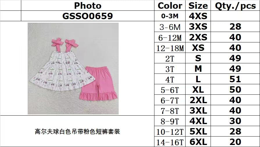 GSSO0659 Golf white suspenders pink shorts suit