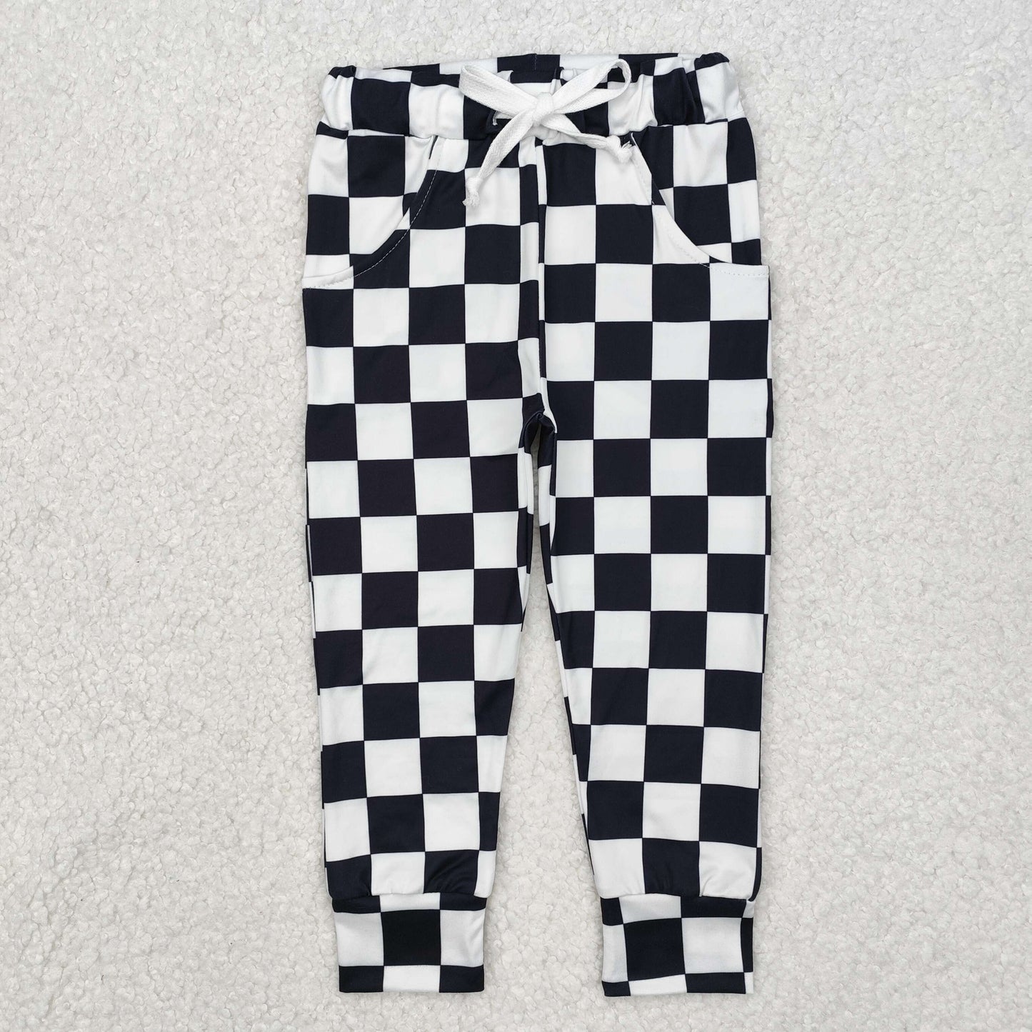 RTS NO MOQ（In Stock) P0699 Black and white plaid lace-up trousers