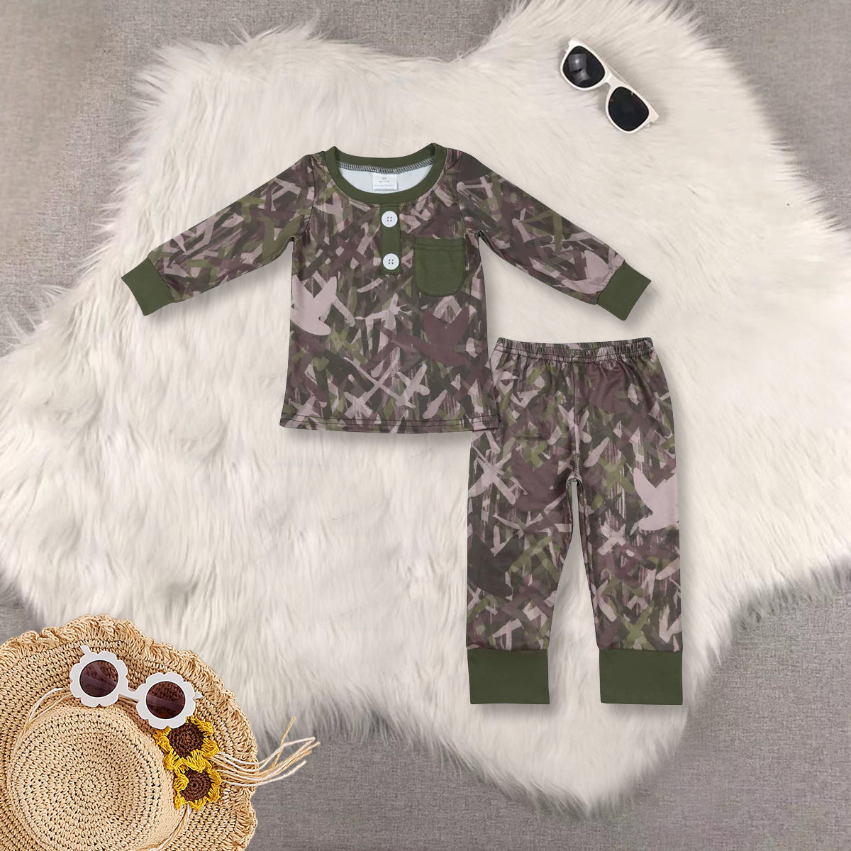 RTS NO MOQ Sibling baby boy clothes camouflage long sleeve pants Sets