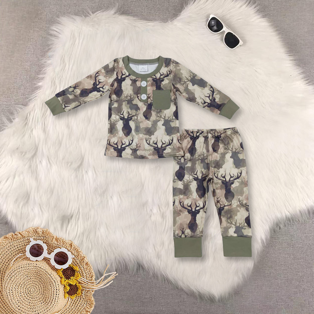 RTS NO MOQ Sibling baby boy clothes camouflage long sleeve pants Sets
