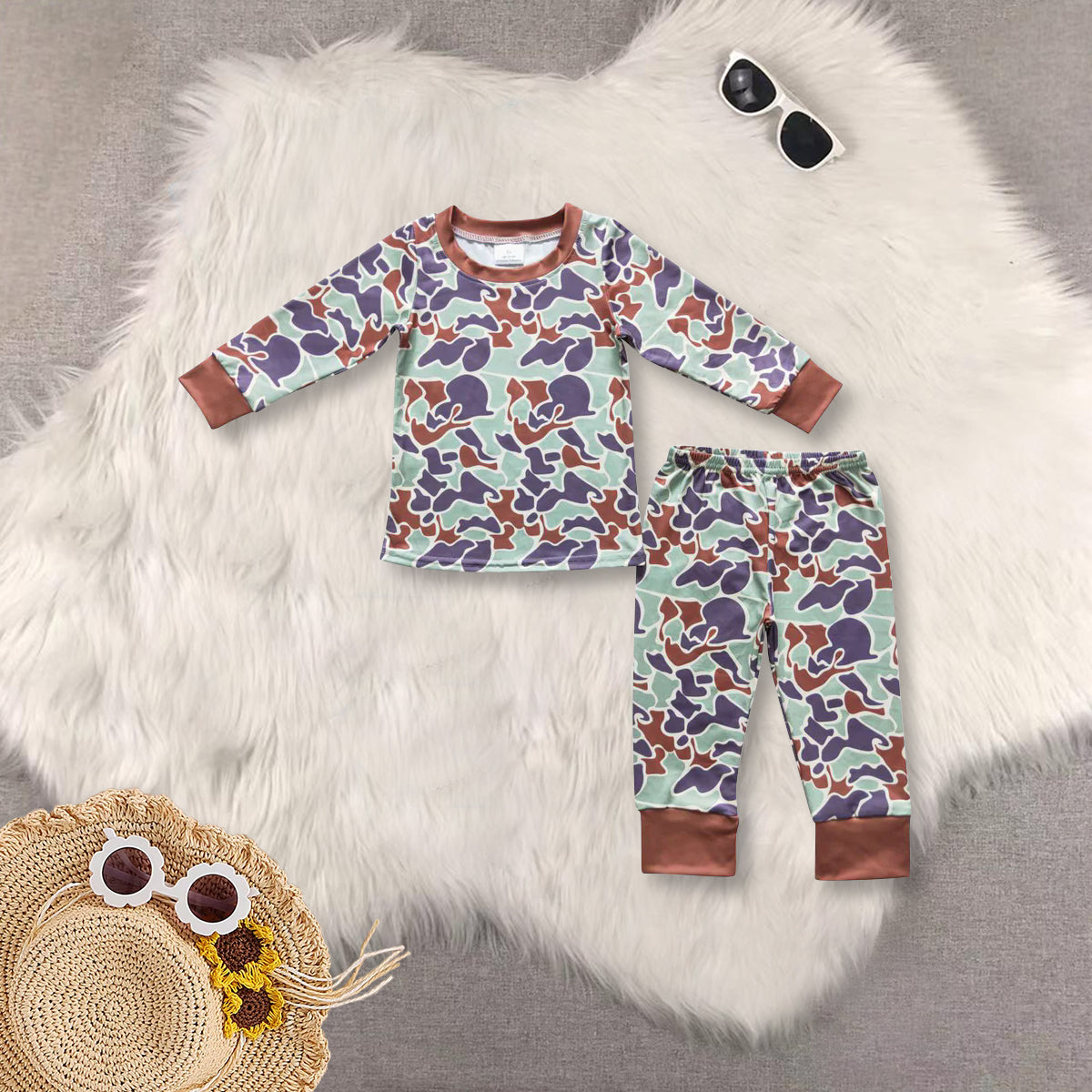 RTS NO MOQ Sibling baby boy clothes Modal camouflage long sleeve pants Sets