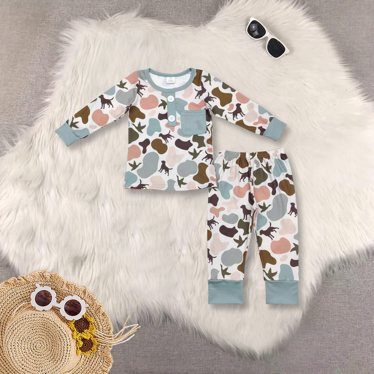 RTS NO MOQ Sibling baby boy clothes camouflage long sleeve pants Sets