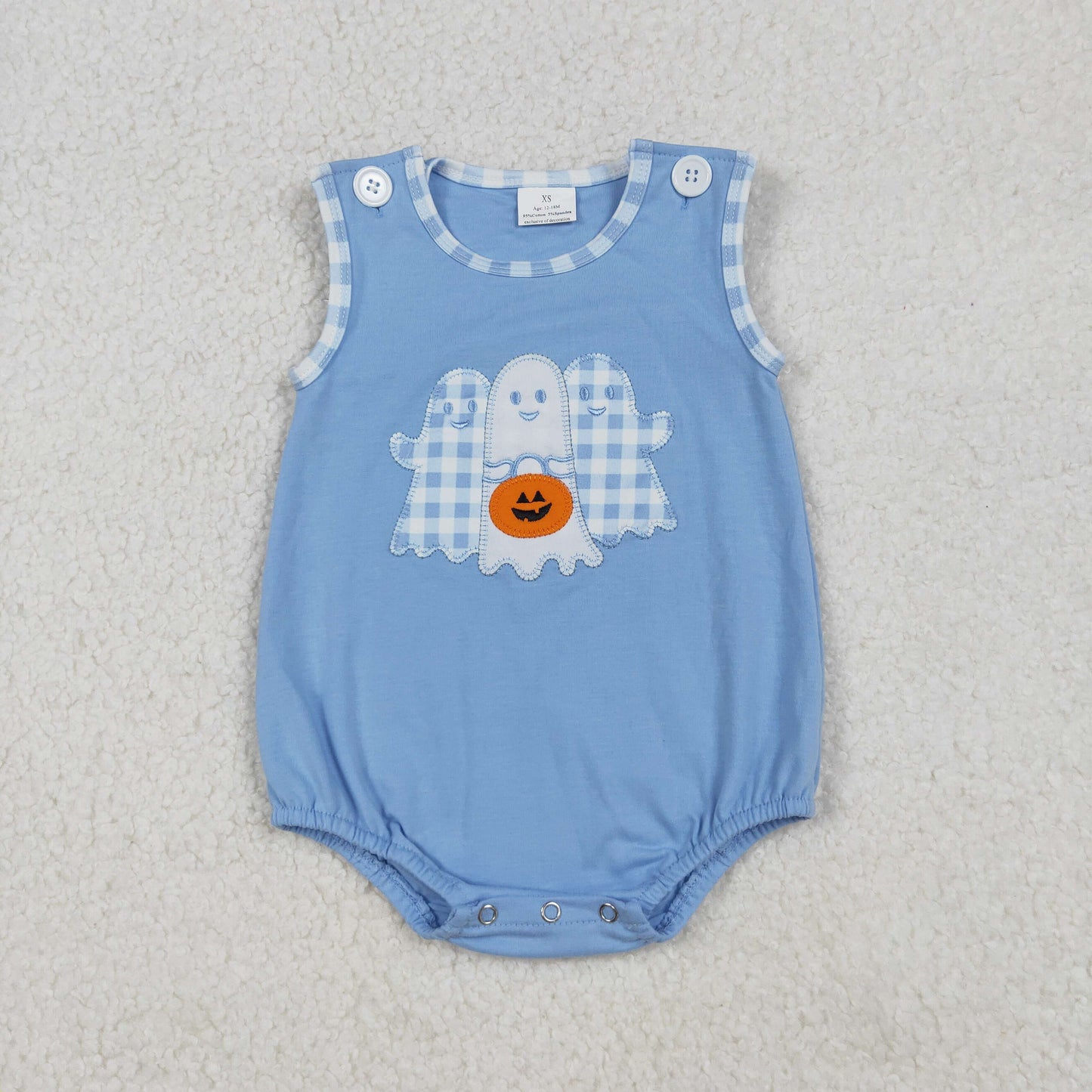 RTS NO MOQ（In Stock) SR3197 Embroidered Halloween Lantern Ghost Blue Vest Bodysuit