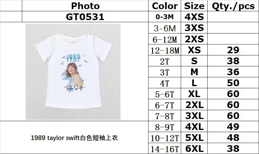 rts no moq GT0531 1989 taylor swift white short sleeve top