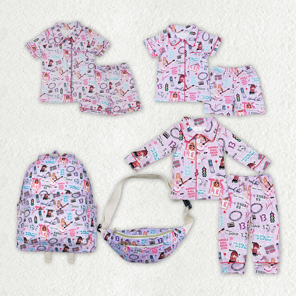 RTS NO MOQ  HOT SELL Large purple backpack Purple short-sleeved shorts pajama set