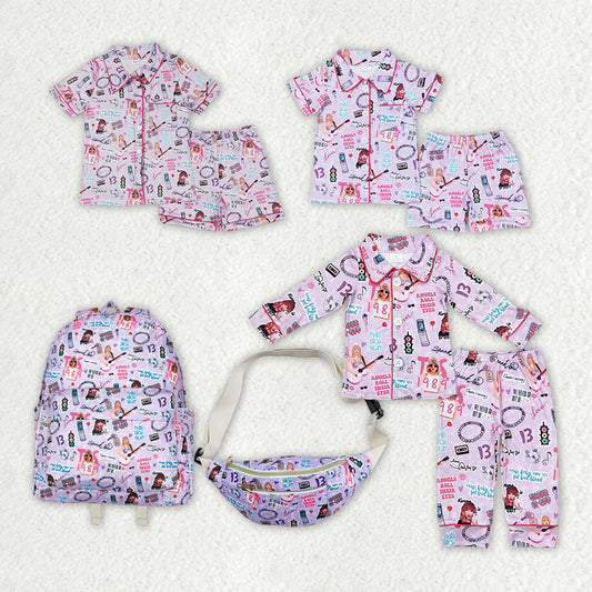 RTS NO MOQ  HOT SELL Large purple backpack Purple short-sleeved shorts pajama set