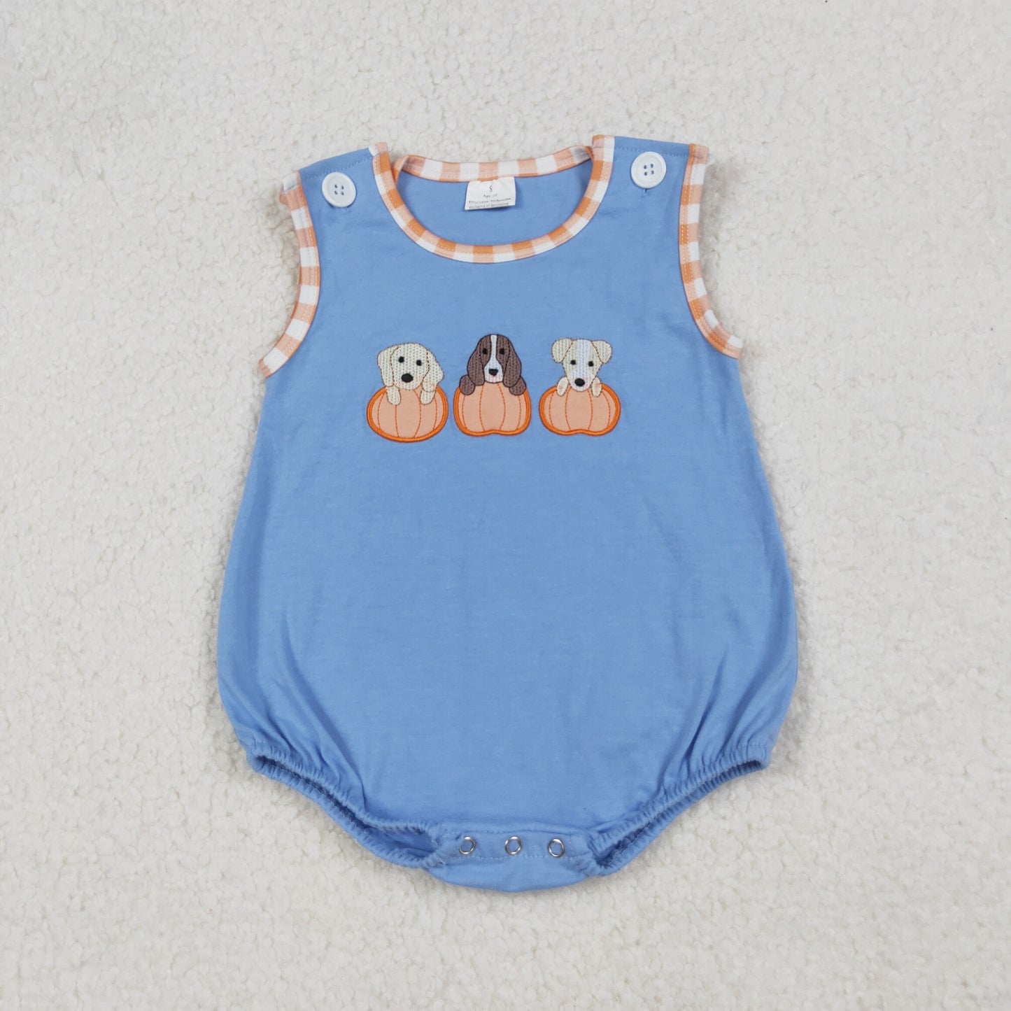 RTS NO MOQ（In Stock) SR3190 Blue Vest Bodysuit with Embroidered Pumpkin and Puppy