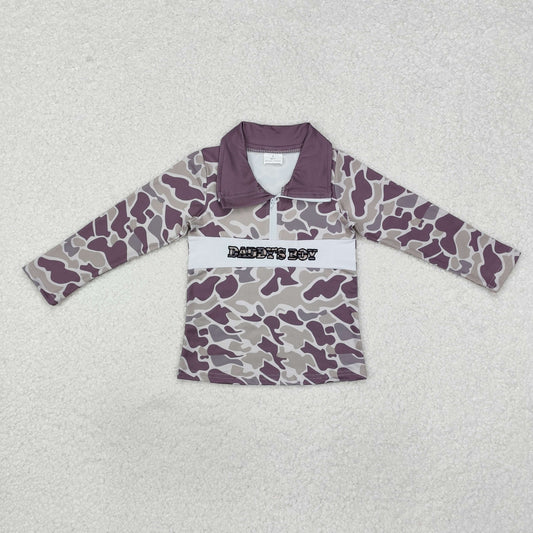 RTS NO MOQ ETA 5/7days arrived BT1001 embroidered daddy's boy camouflage zipper long-sleeved top