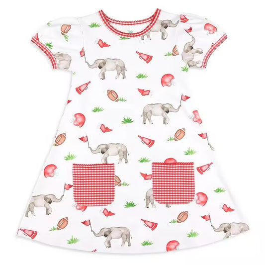 custom moq 3 eta 6-7weeks baby girls clothes elephant red short sleeve Dress