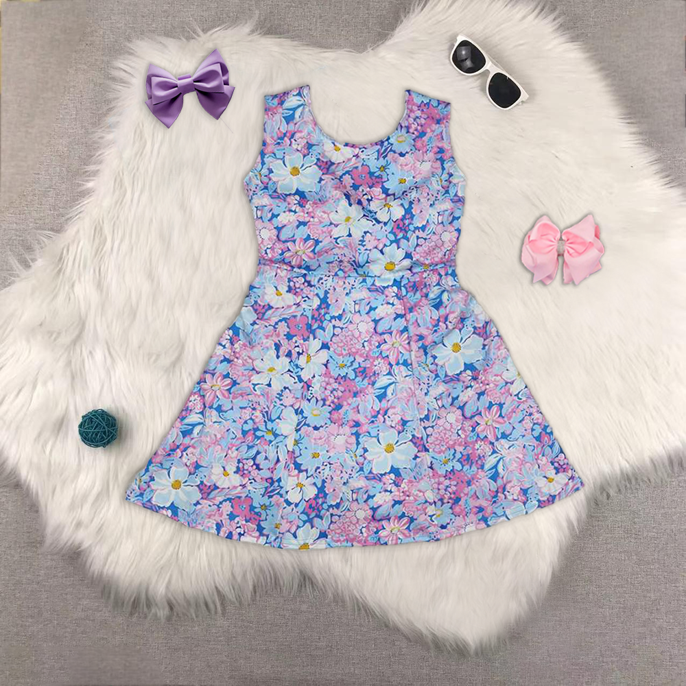 RTS NO MOQ baby girl clothes yoga floral short-sleeved skirt sets