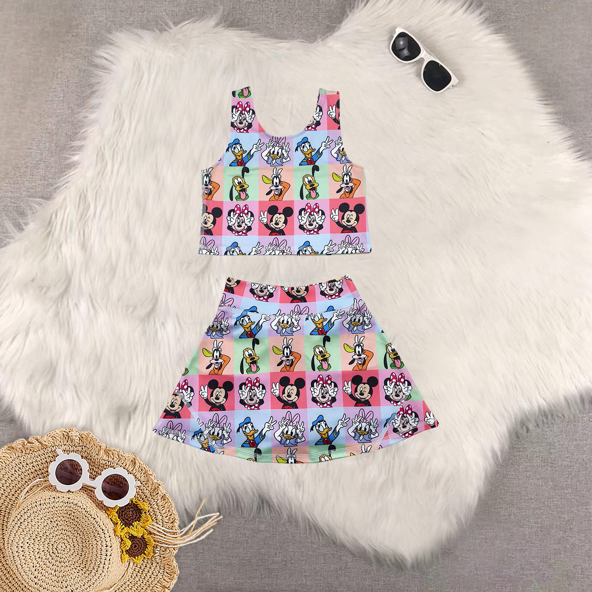 RTS NO MOQ baby girl clothes cartoon sleeveless skirt yoga set