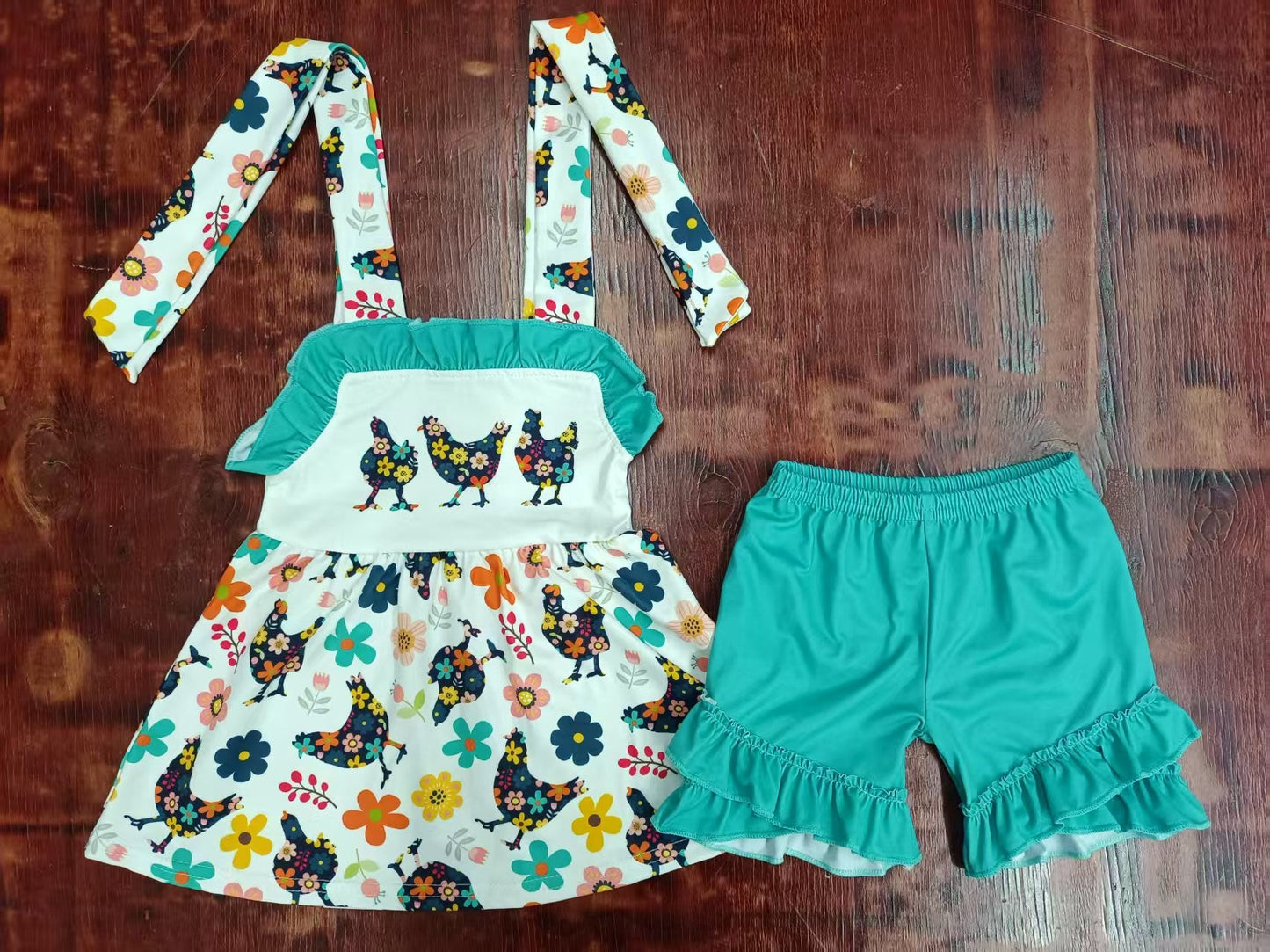 Custom moq 3 eta 6-7weeks baby girls clothes suspender shorts sets