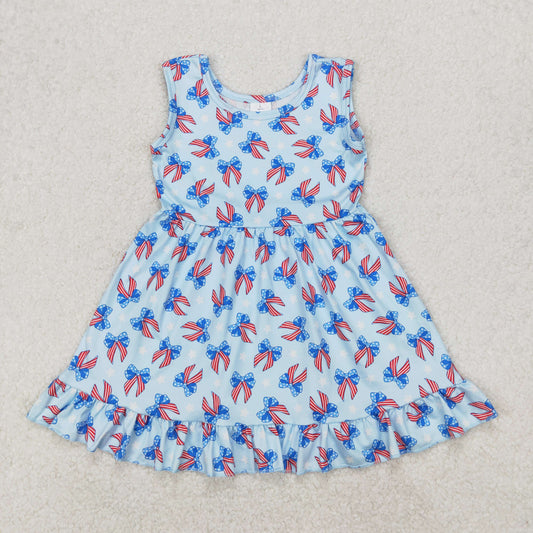 RTS NO MOQ ETA 5/7days Arrived GSD1965 National Day Bow Pattern Stars Blue Sleeveless Dress