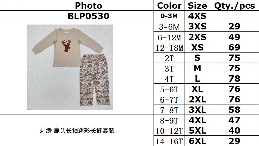 RTS NO MOQ ETA 5/7days Arrived BLP0530 Embroidered deer head long-sleeved camouflage trousers set