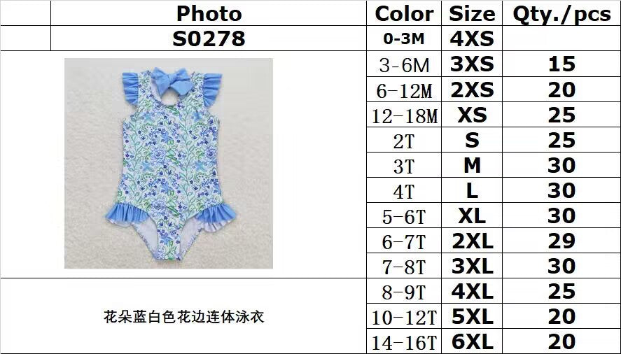 S0278 Floral blue and white lace one-piece swimsuit