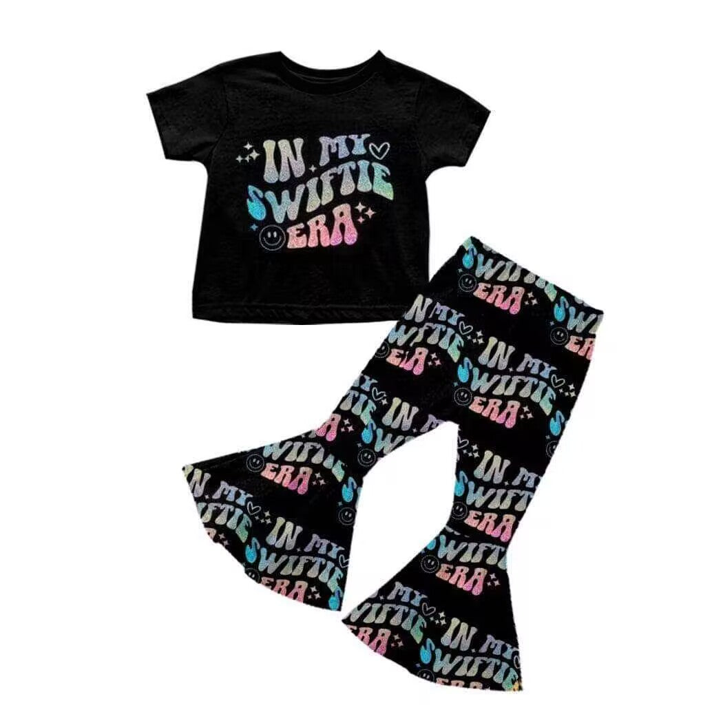 custom moq 5 eta 5-6 weeks baby girls clothes in my swifit black short Sleeve Long Pants Set