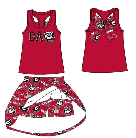 custom moq 3 eta 6-7weeks team summer baby girls clothes brick red sleeveless shorts skirts sets-25.5.6