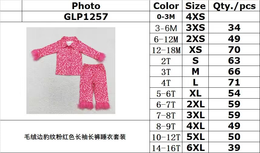 RTS NO MOQ ETA 5/7days arrived GLP1257 Plush edge leopard print pink long-sleeved trousers pajama set