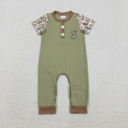 RTS NO MOQ（In Stock) SR3258 Embroidered Hat Camouflage Rabbit Button Short-Sleeve Jumpsuit