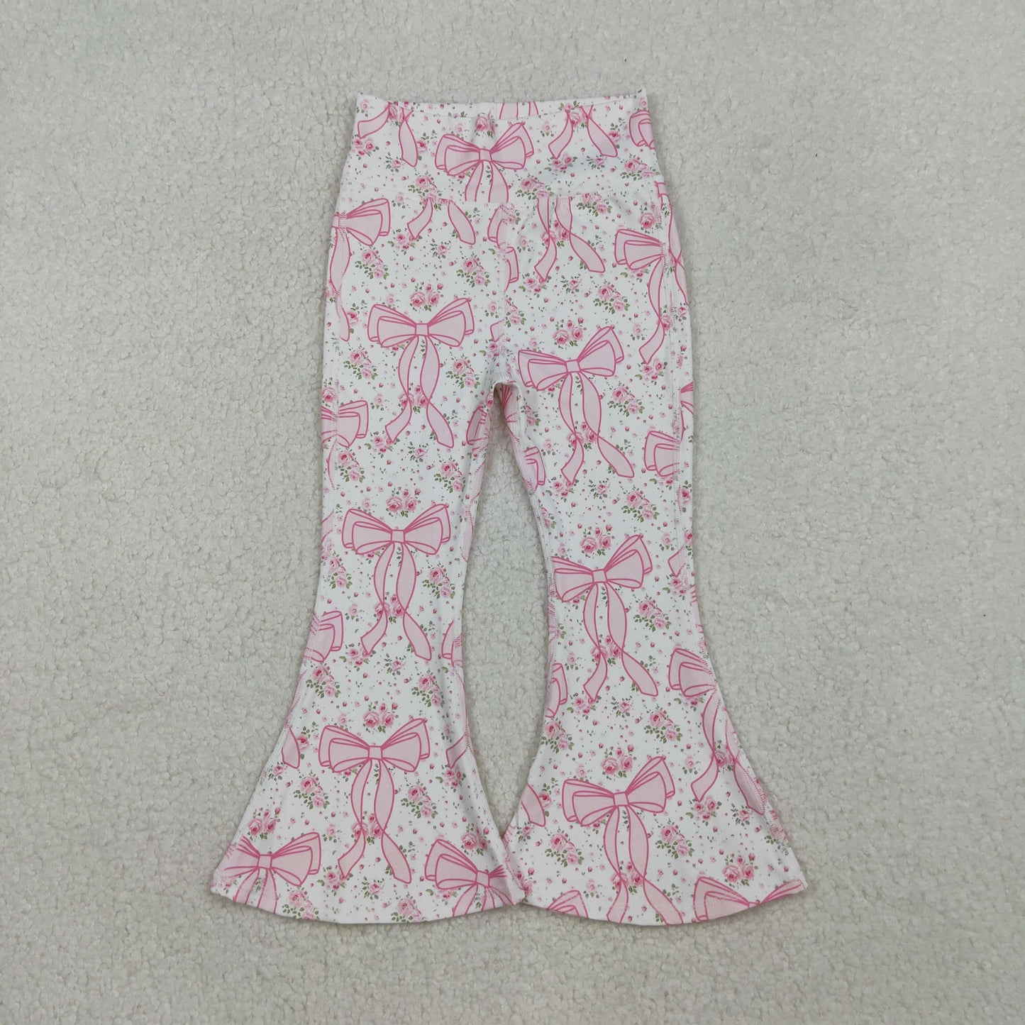 RTS NO MOQ（In Stock) P0773 White yoga pants with floral and bow pattern