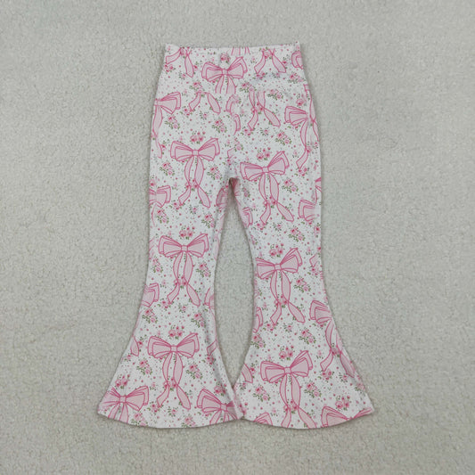 RTS NO MOQ（In Stock) P0773 White yoga pants with floral and bow pattern