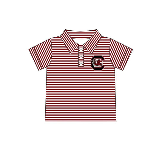 Deadline September 19  custom no moq  eta 6-8weeks  Red striped letter C button pullover short sleeves