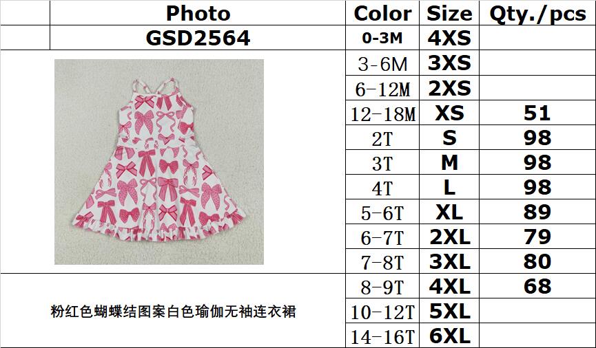 RTS NO MOQ GSD2564 White yoga sleeveless dress with pink bow pattern