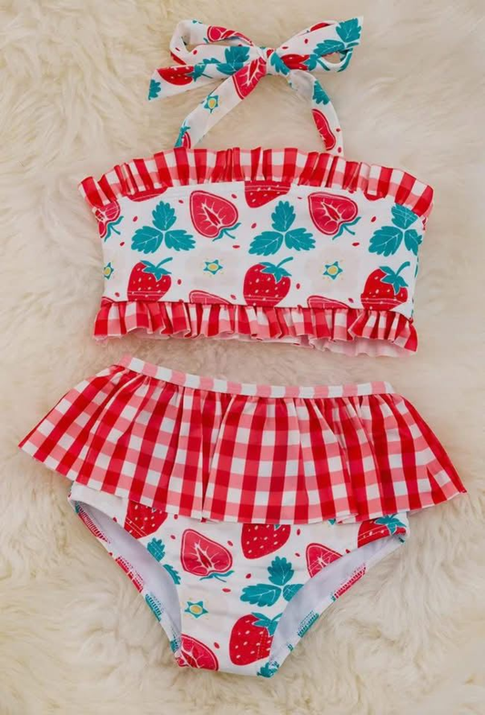 Custom moq 3 eta 7/8week moq 5 eta /4/5week baby girl clothes strawberry swimsuit
