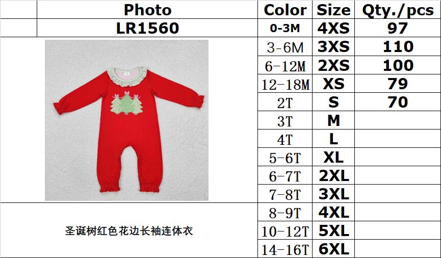 RTS NO MOQ ETA 5/7days arrived LR1560 Christmas tree red lace long sleeve jumpsuit