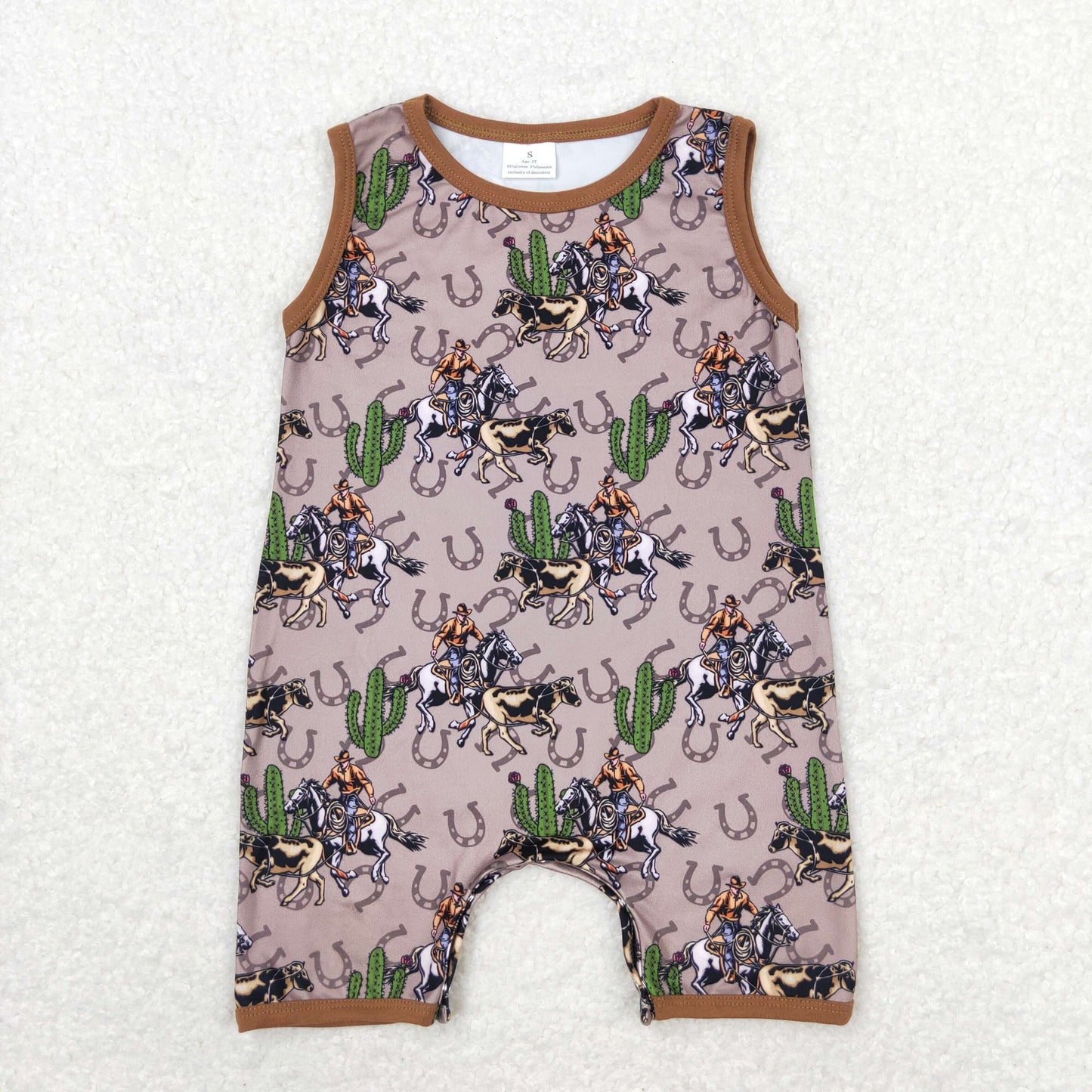 rts no moq SR1101 Cactus Riding Brown Sleeveless Jumpsuit