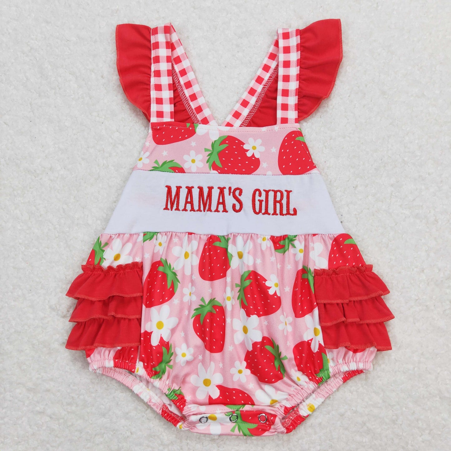 SR1269 mama's girl embroidered letter flower strawberry flying sleeve vest jumpsuit