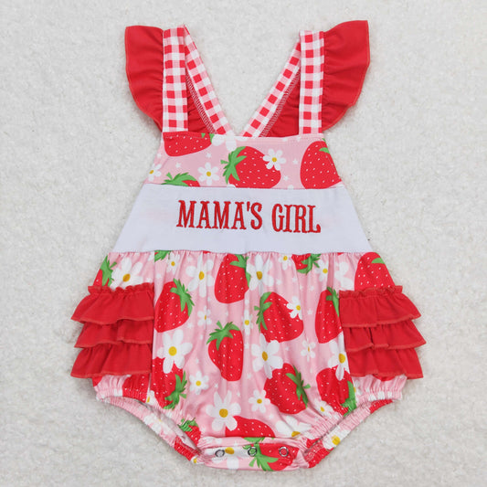 SR1269 mama's girl embroidered letter flower strawberry flying sleeve vest jumpsuit