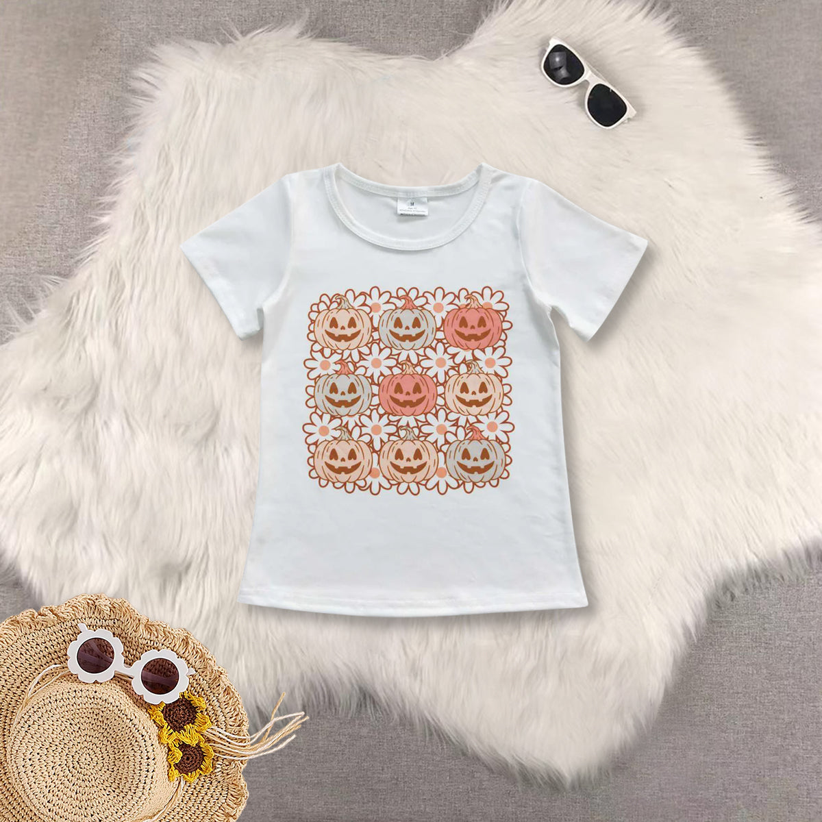 RTS NO MOQ Sibling baby girls clothes pumpkin short sleeve short skirts sets and Top and skirts