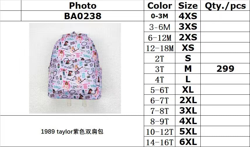 rts no moq BA0238 1989 Taylor purple backpack-13*5*17 inches