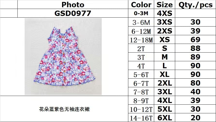 RTS no moq GSD0977 Flower blue and purple sleeveless dress