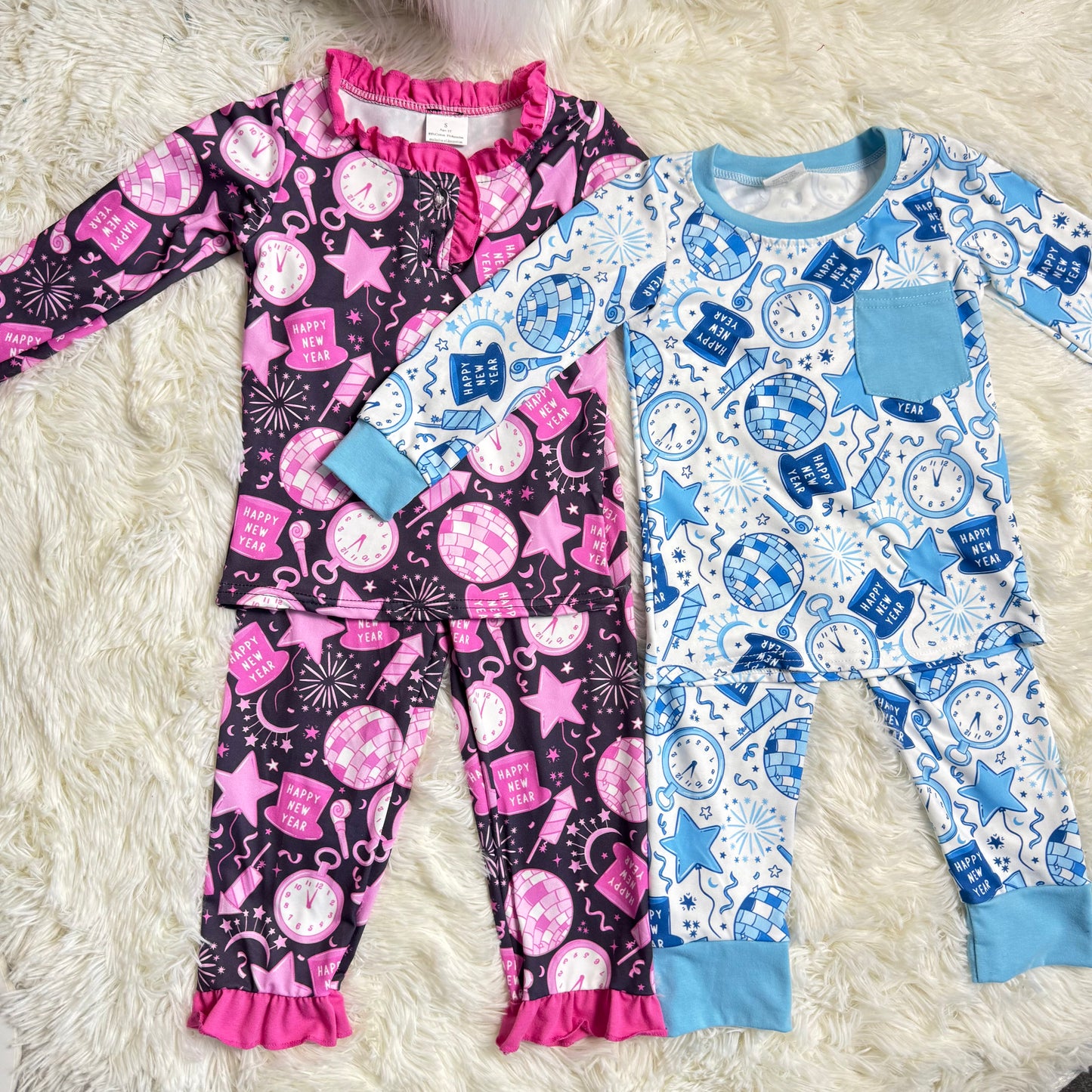 12/18m-7/8t RTS NO MOQ Sibling Baby boys girl clothes happy new year long sleeve pants sets