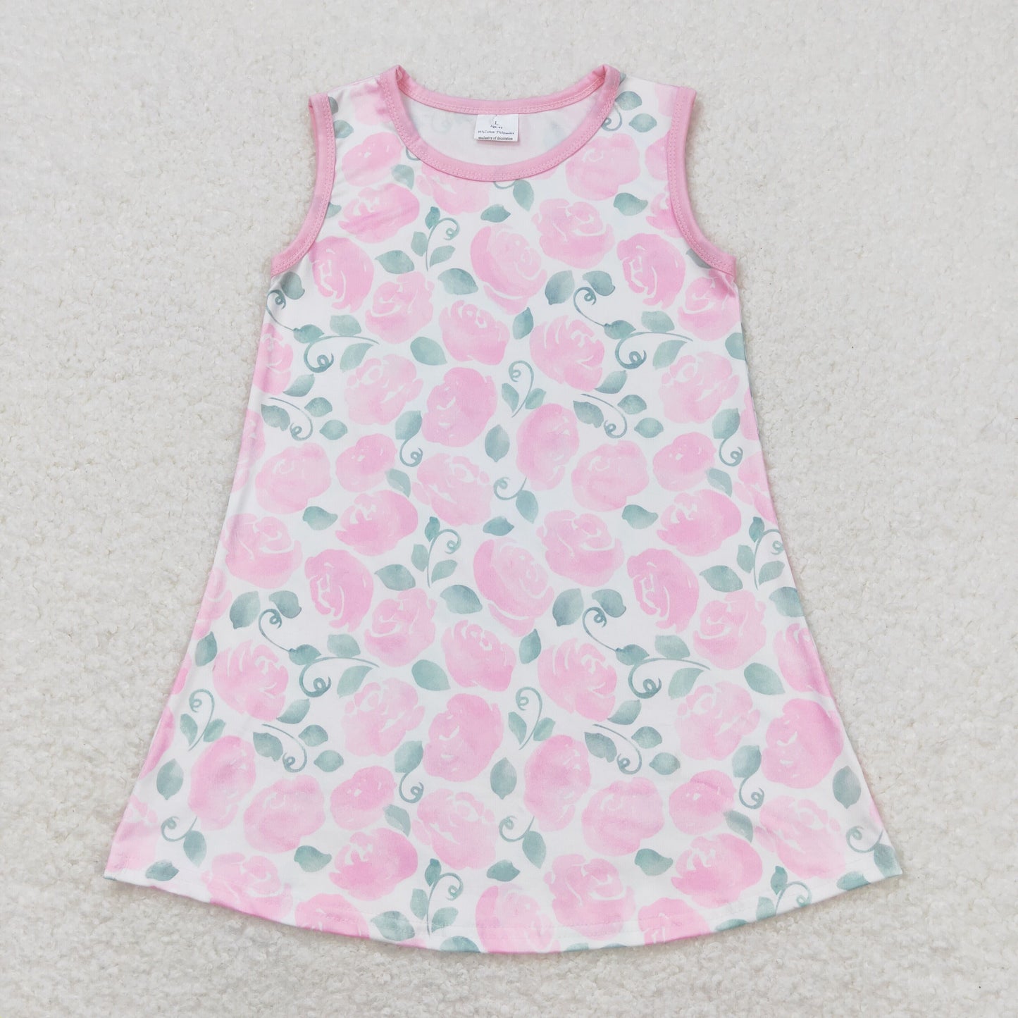 GSD1045 Flowers and leaves pink sleeveless dress