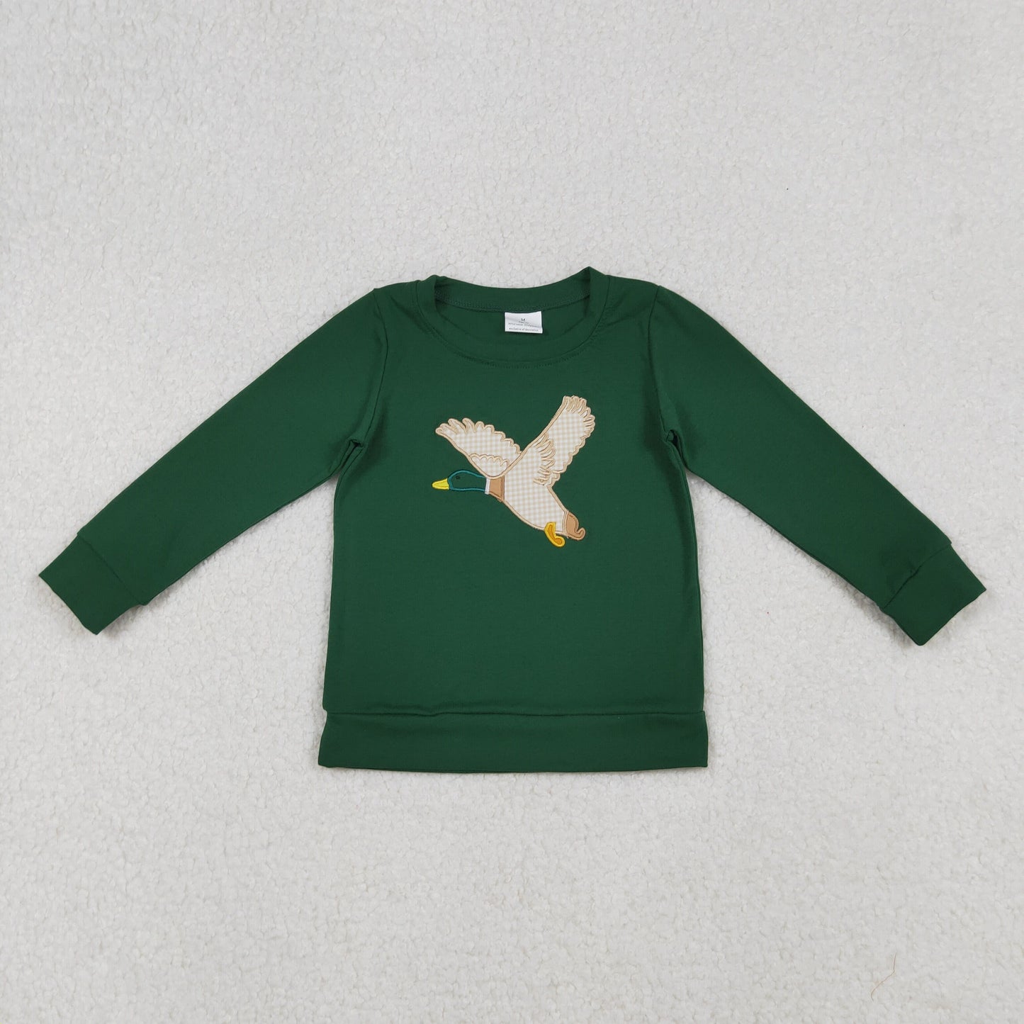 RTS NO MOQ（In Stock) BT1334 Dark green long-sleeved top with embroidered duck pattern