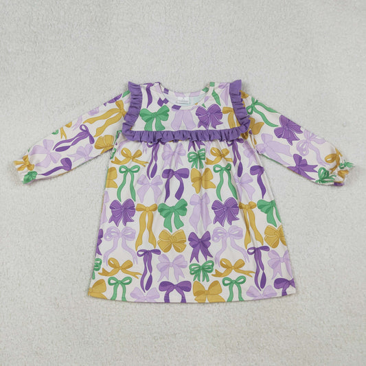 RTS NO MOQ（In Stock) 12/18m-7/8t GLD1295 Carnival bow pattern purple lace long-sleeved dress