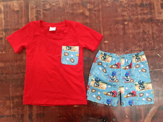 custom moq 5 eta 5weeks mix size summer boys clothes red short sleeve shorts sets