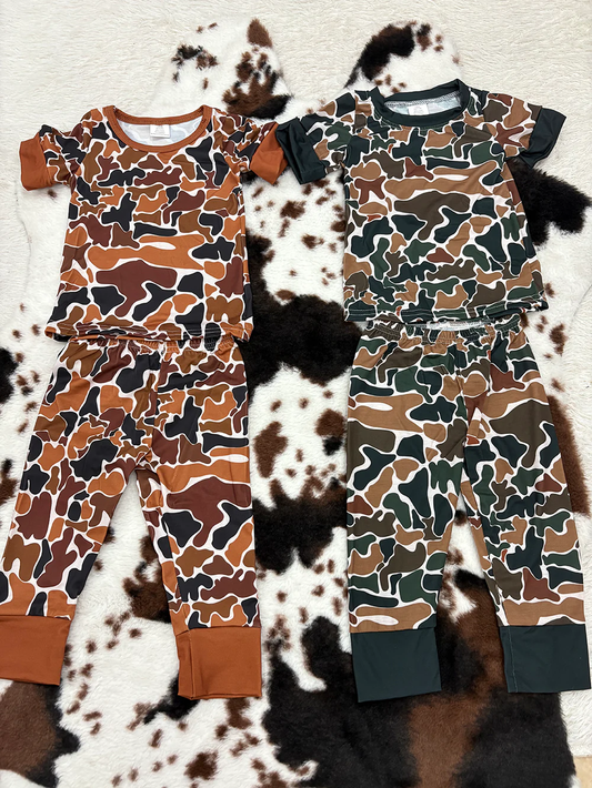 RTS NO MOQ Boys bamboo camouflage short-sleeved shirt pants clothing set
