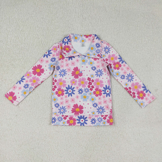 RTS NO MOQ（In Stock) Colorful Floral Zipper Yoga Long-Sleeve Top