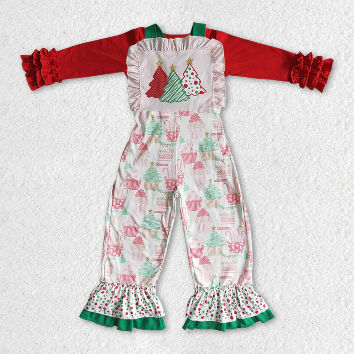 RTS NO MOQ Sibling baby girl clothes Christmas long sleeve long suspenders jumpsuits Sets