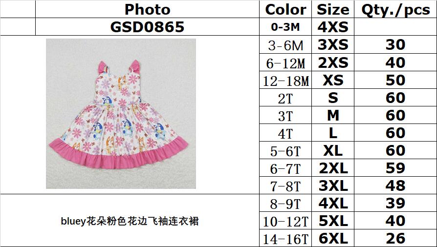 GSD0865 bluey flower pink lace flying sleeve dress