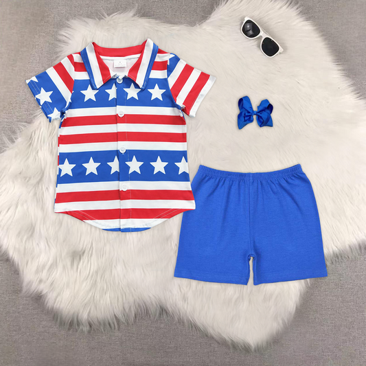 rts no moq BT0196+SS0276 baby boy clothes Short Sleeve Top blue shorts sets
